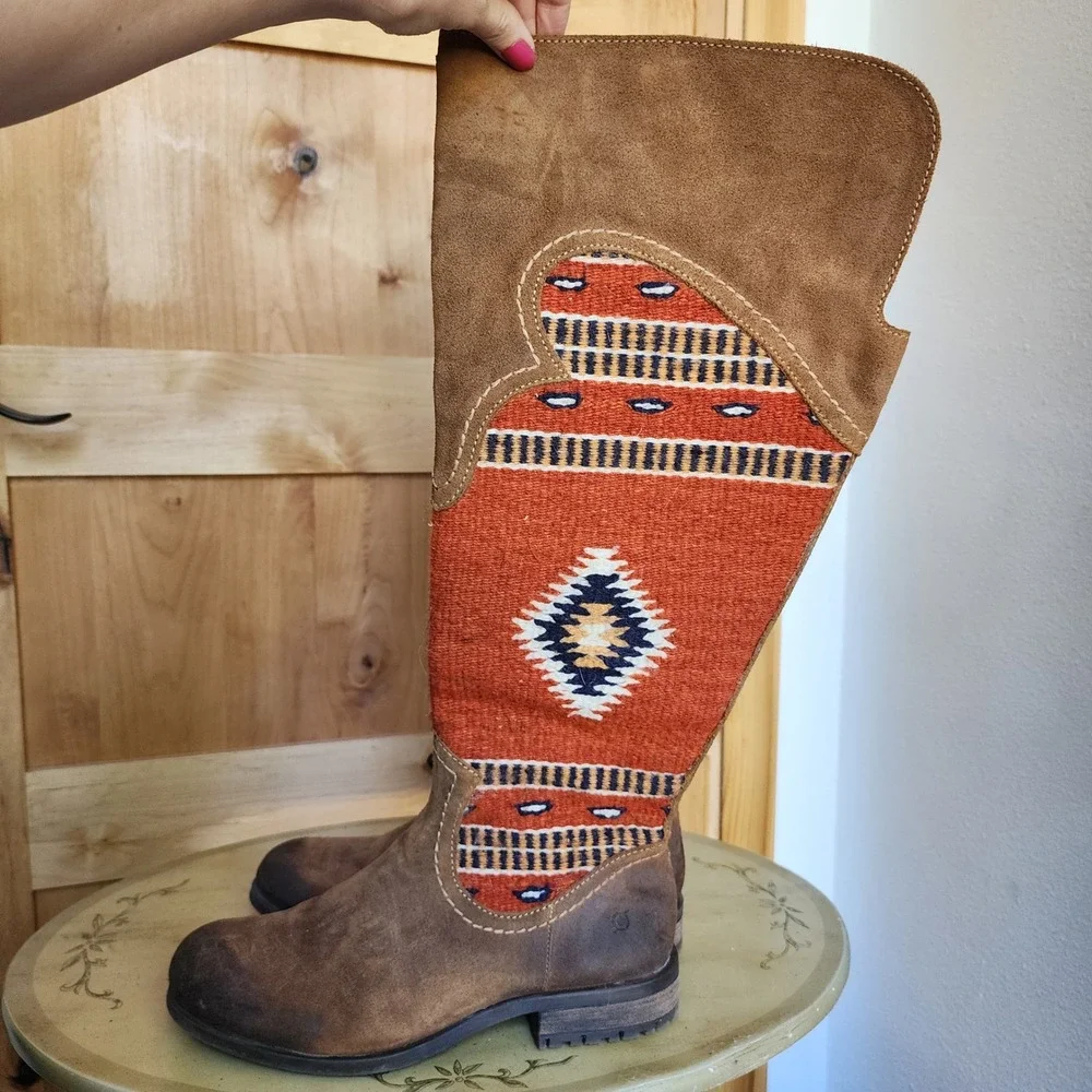 Born Sz 11 Brown Leather Lucero Over the Knee Blanket Boots Western Tribal Boho